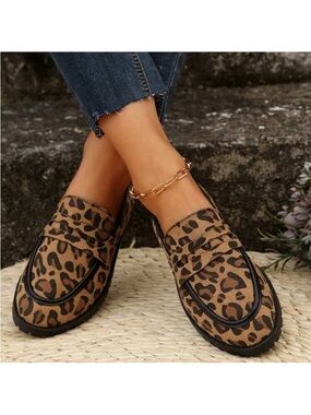 Leopard Print Platform Loafers Chunky Lug Sole Penny Loafers Slip On Shoes NEW